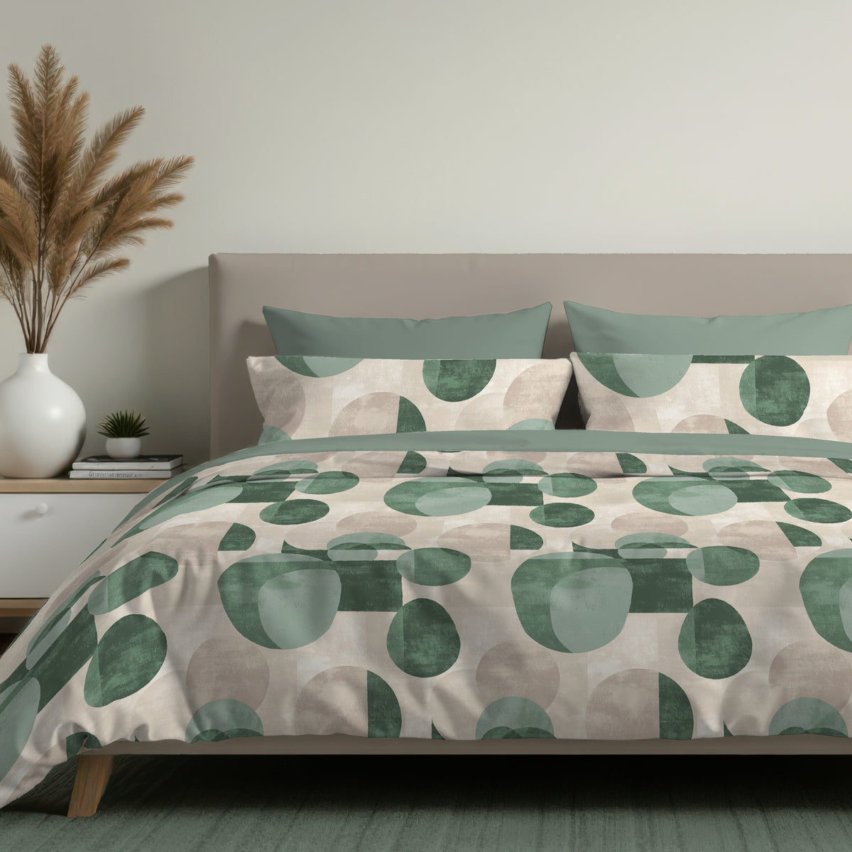 Set Copripiumino e federe in 100% cotone forme verdi