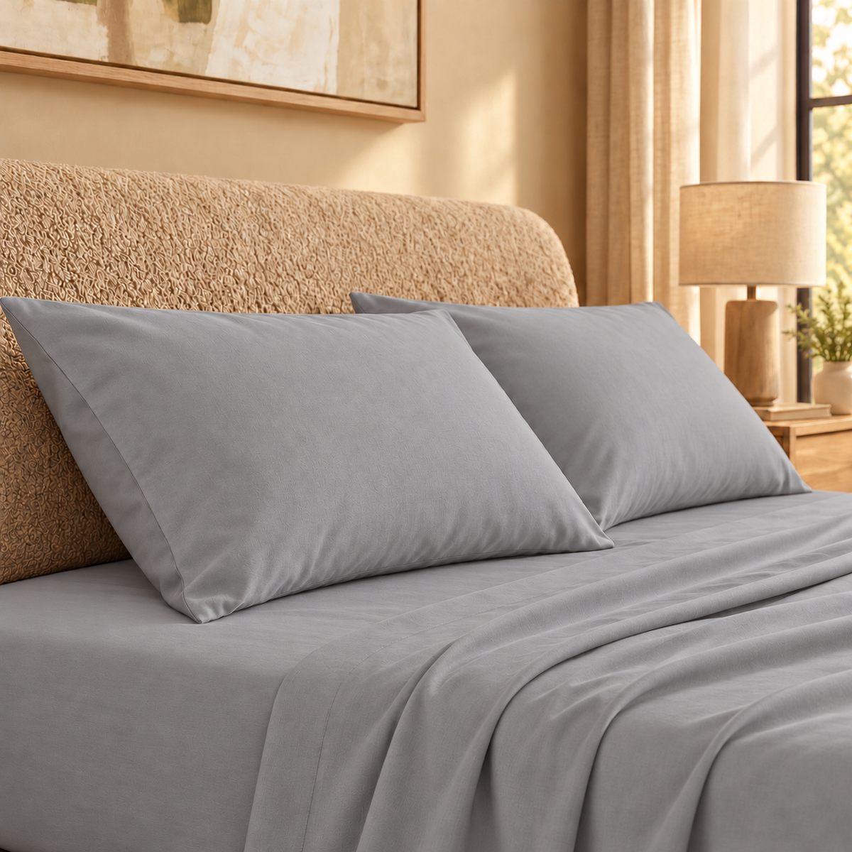 Set due federe in 100% cotone grigio