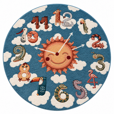Tappeto Rotondo Kids in Cotone e Ciniglia Blu