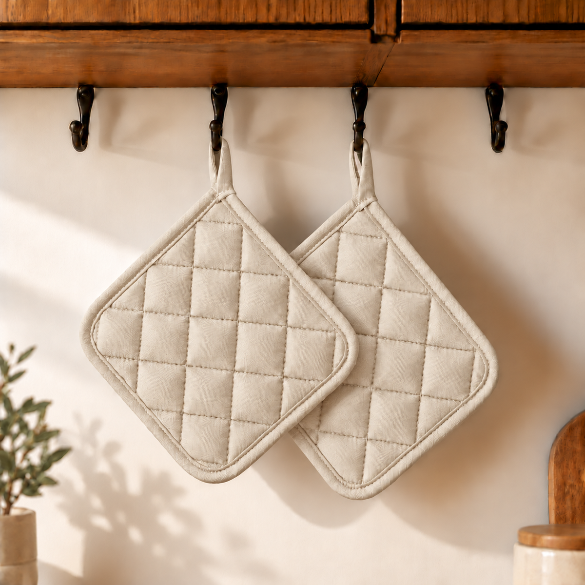 Due presine da Cucina in 100% Cotone beige