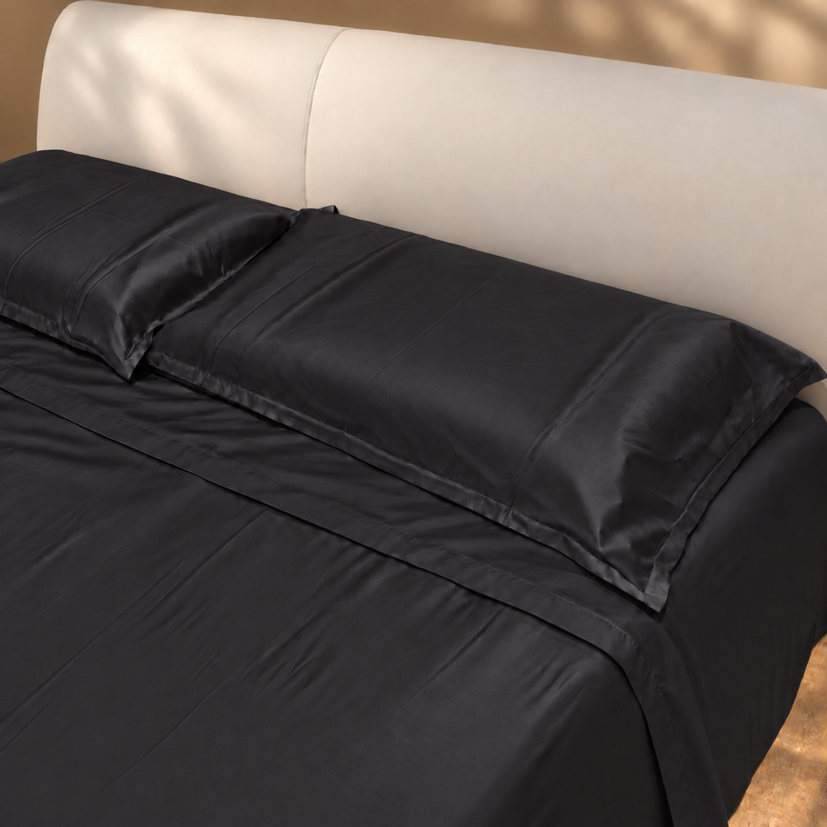 Completo Letto in raso con Lenzuola e Federe nero
