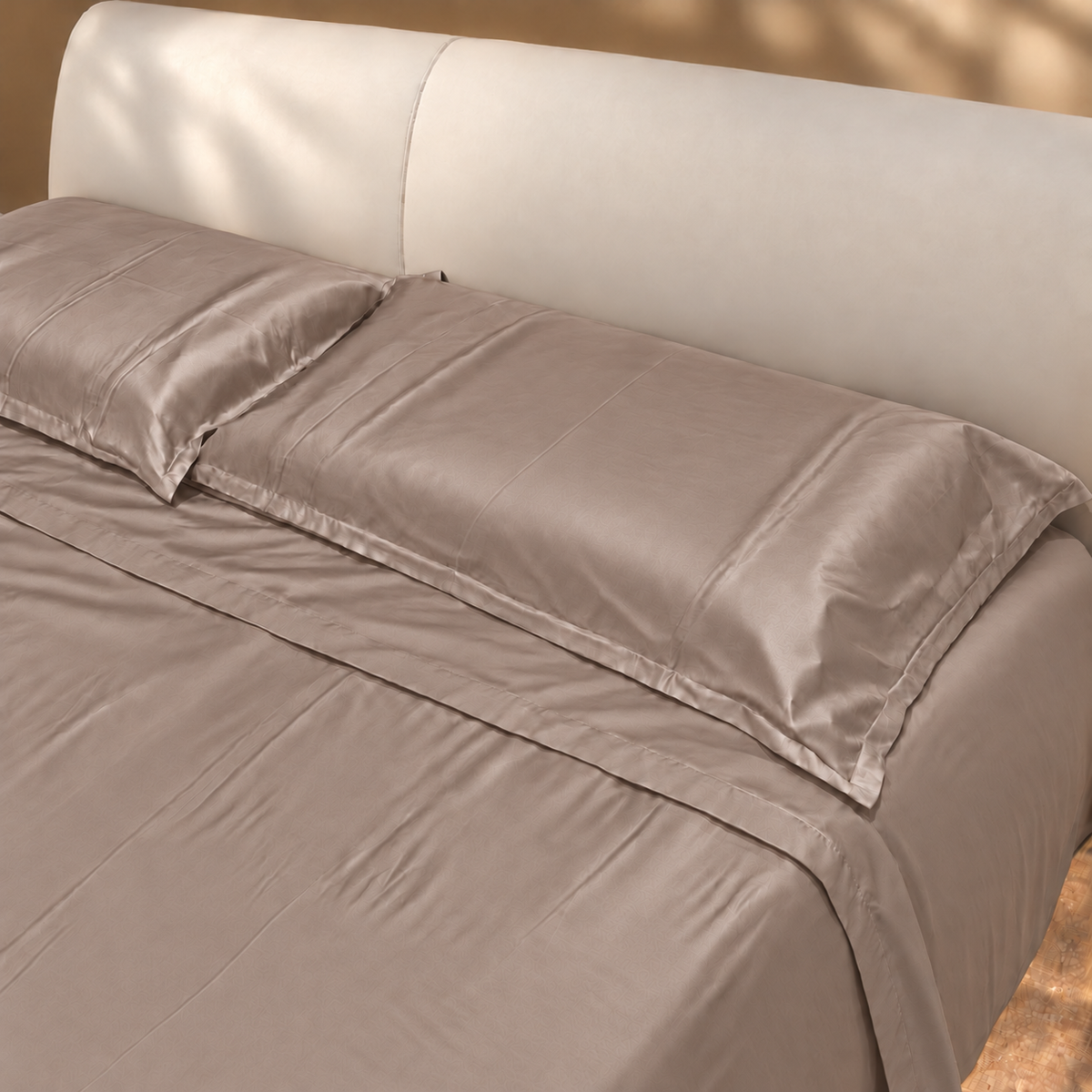Completo Letto in raso con Lenzuola e Federe tortora