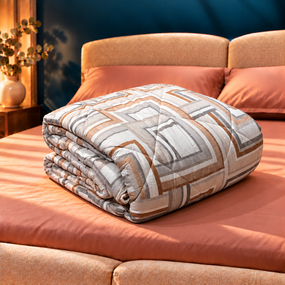 Trapunta imbottita beige con quadri