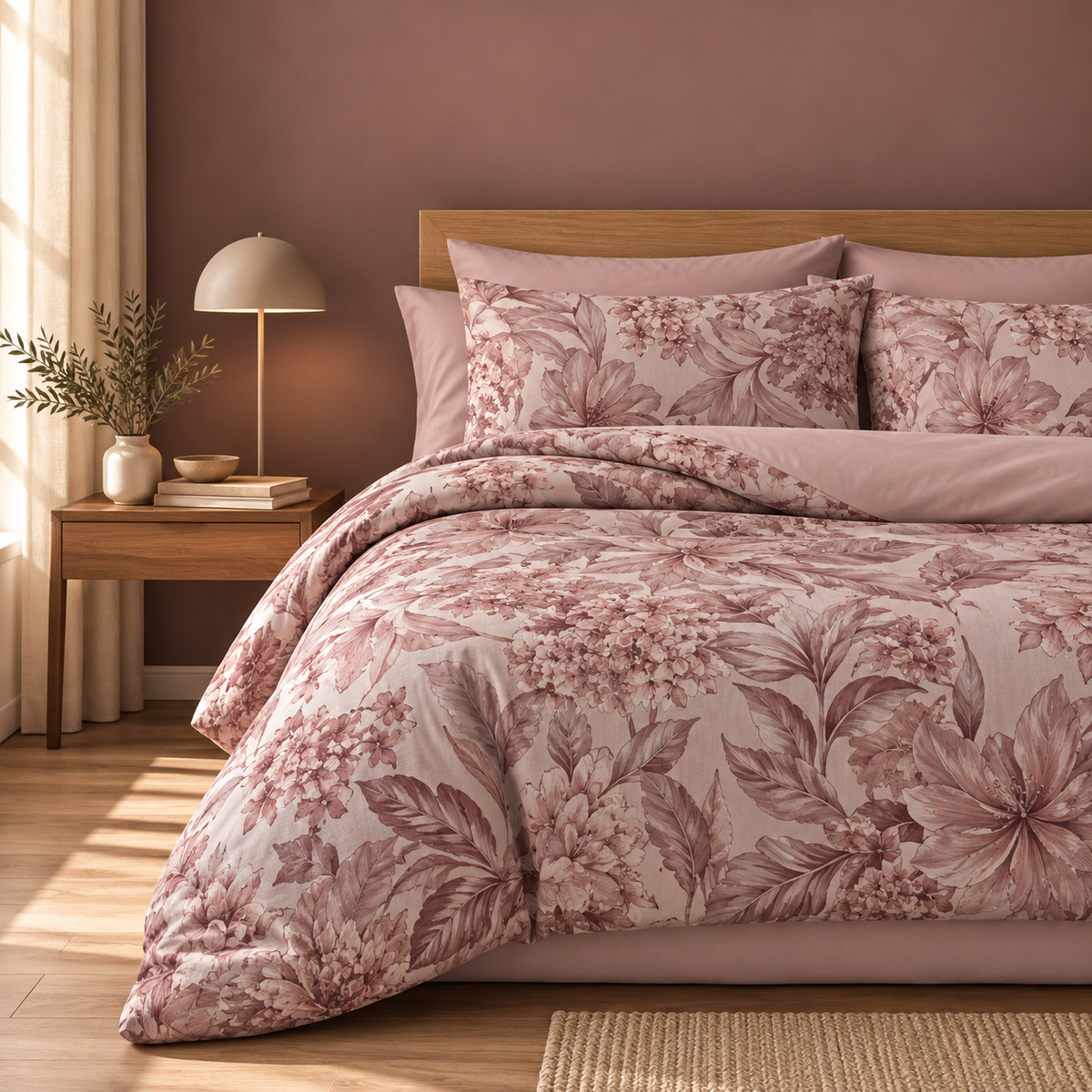 Set Copripiumino e federe in 100% cotone botanico rosso