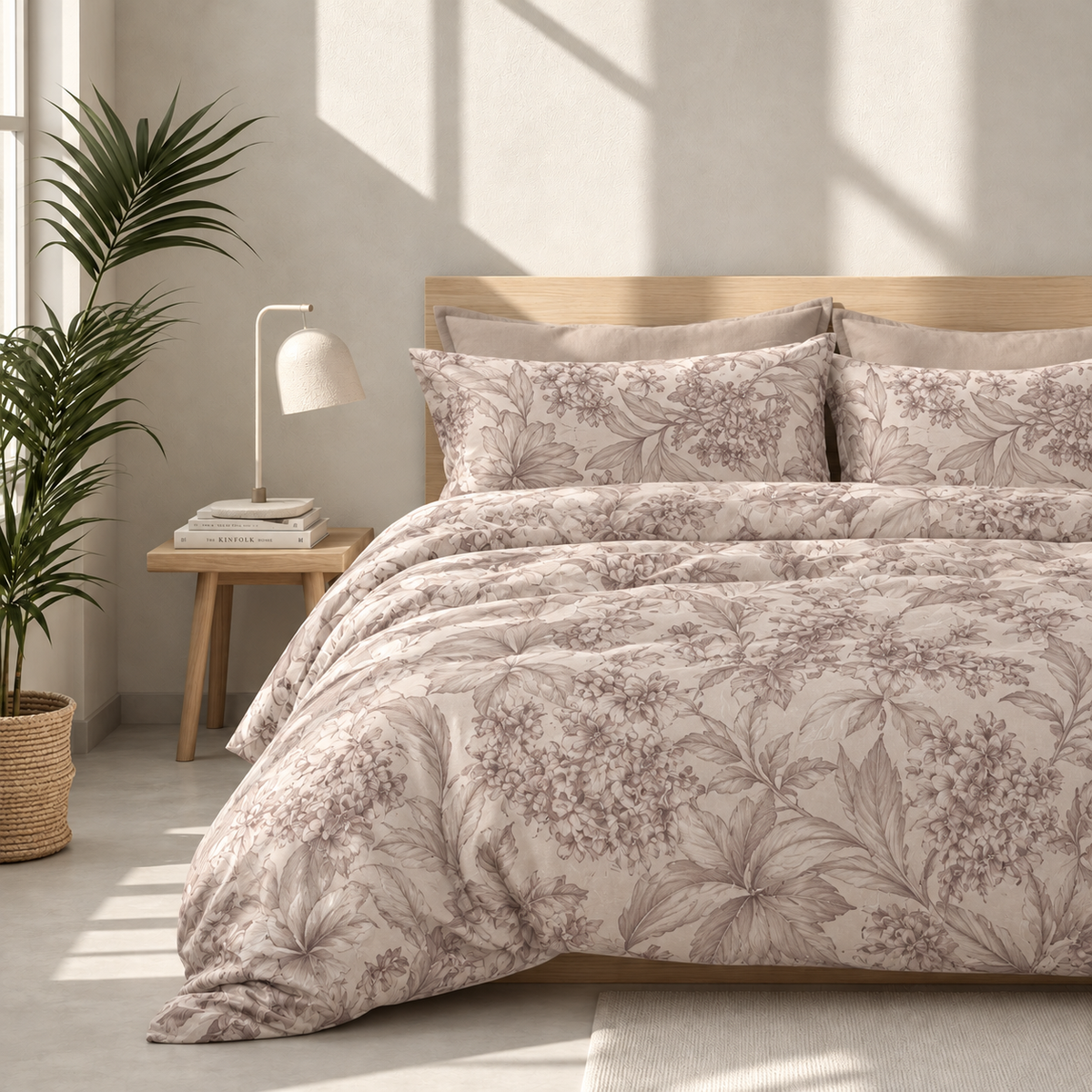 Completo Letto in 100% Cotone con lenzuola e Federe botanico marrone