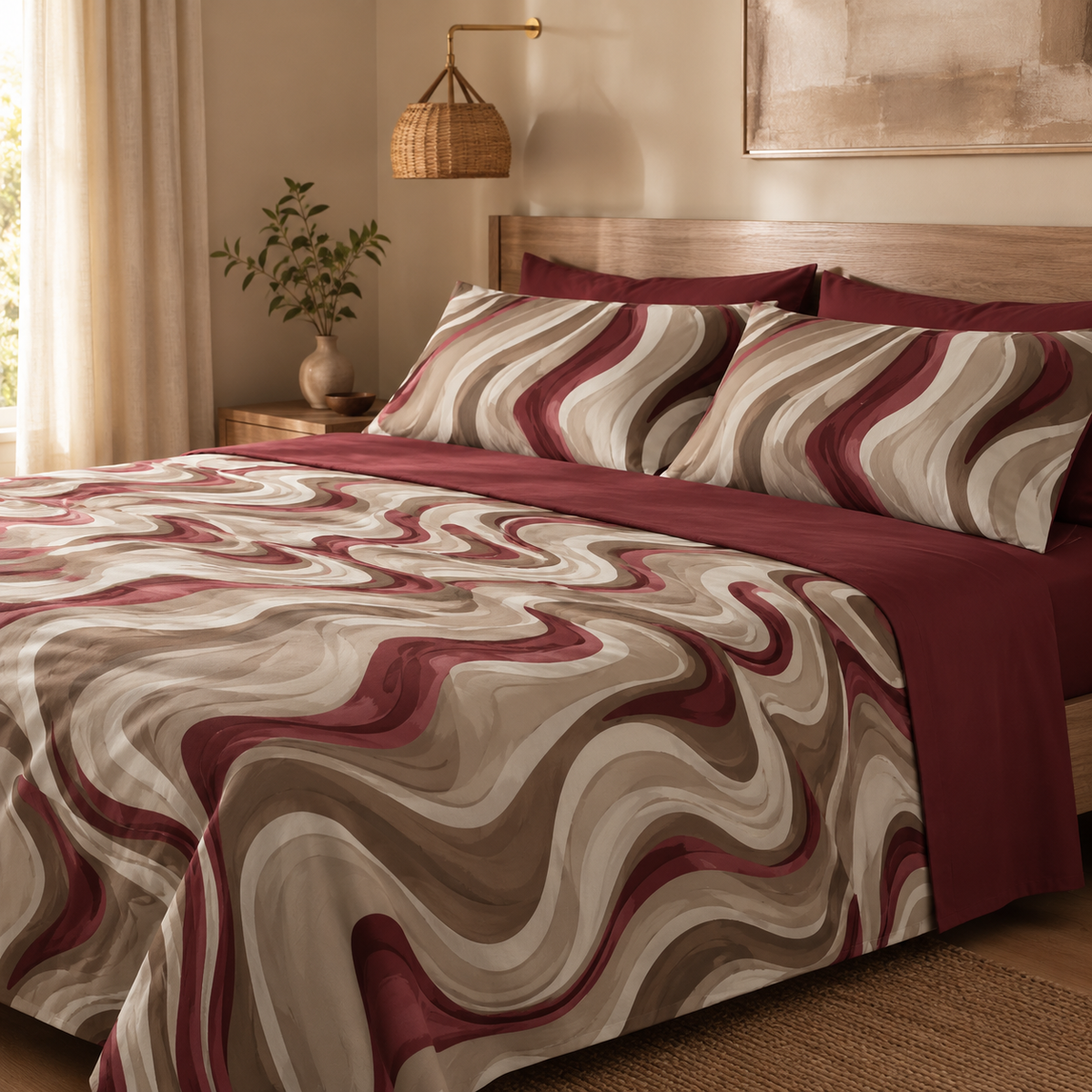 Set Copripiumino e federe in 100% cotone catter bordeaux