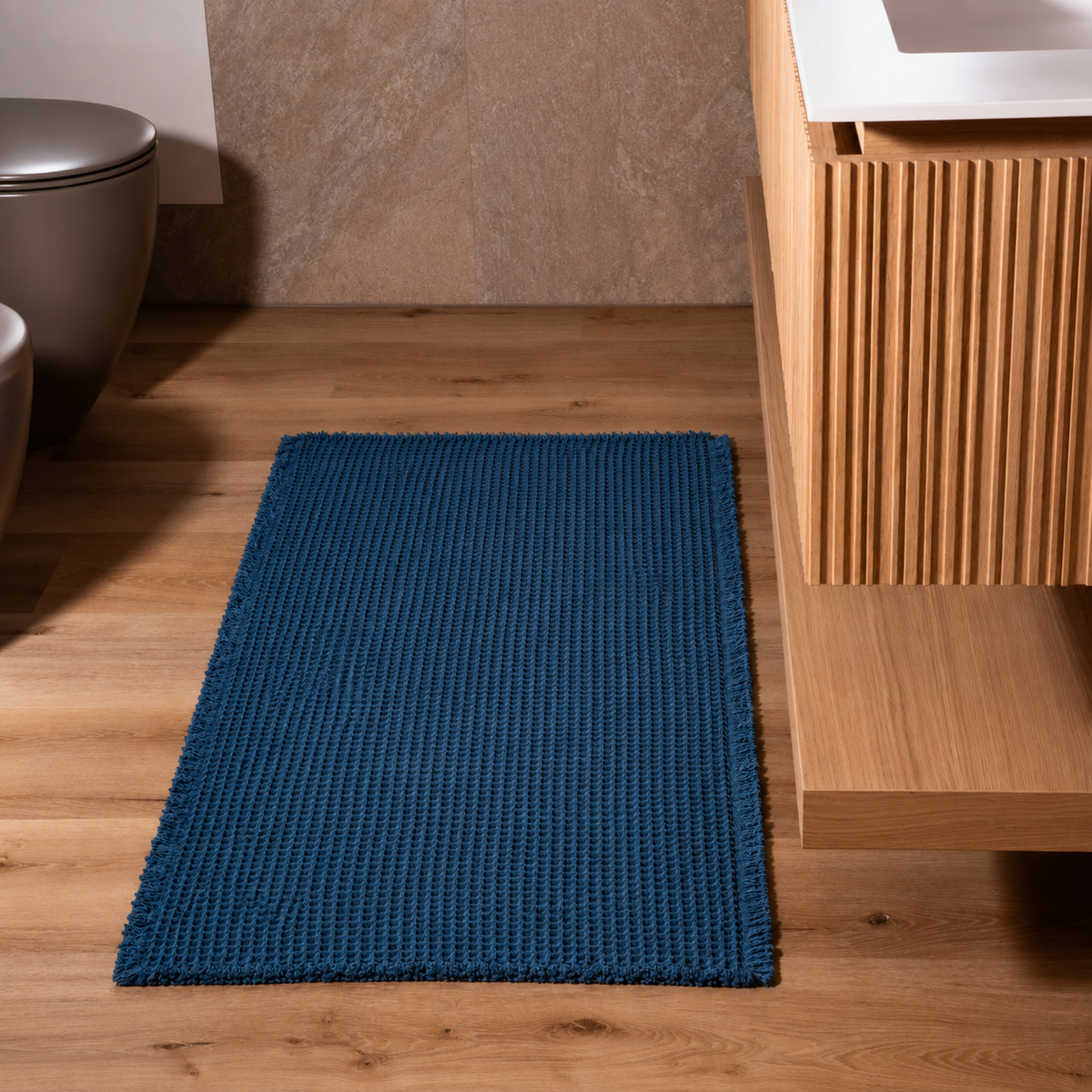 Tappeto bagno in spugna blu