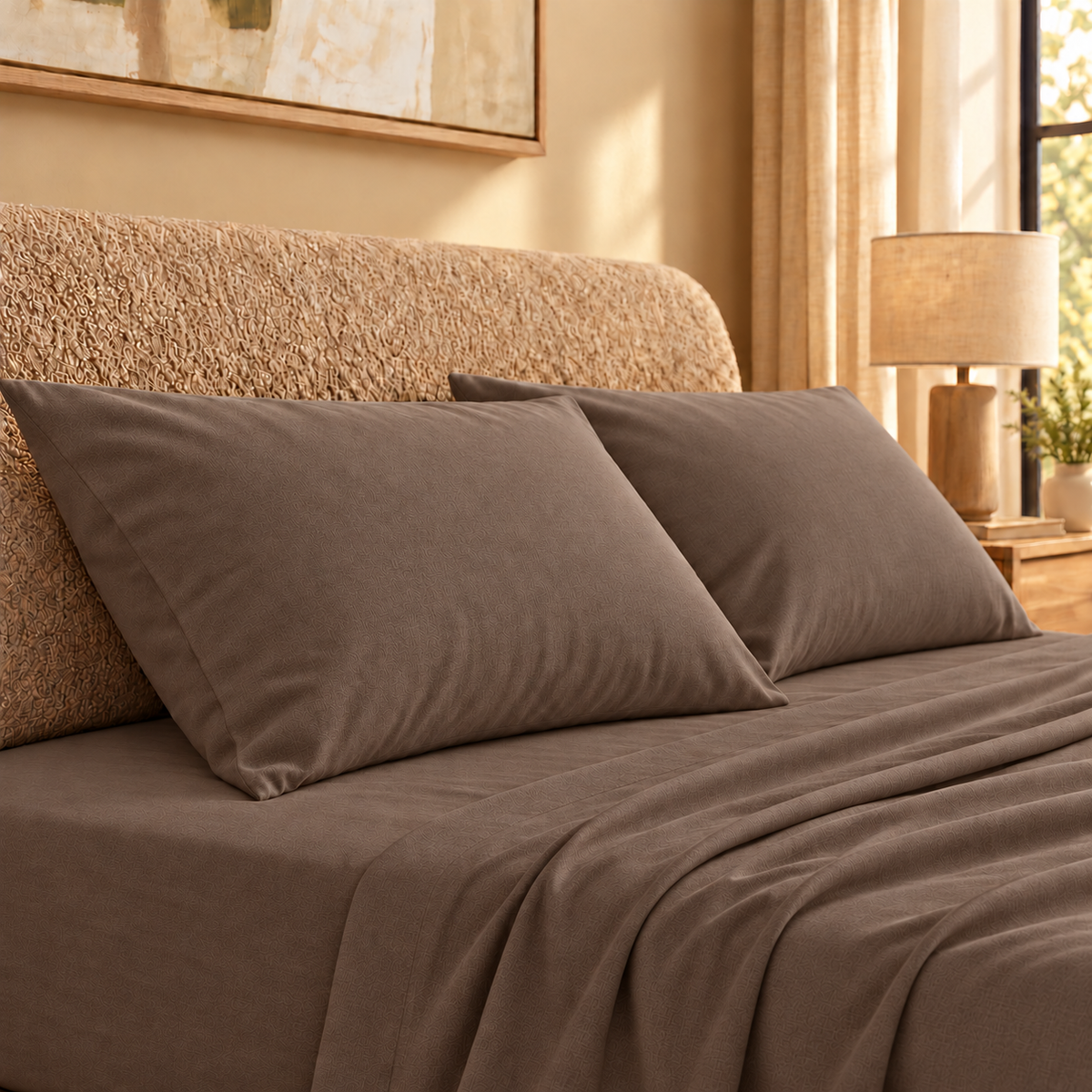 Set due federe in 100% cotone marrone