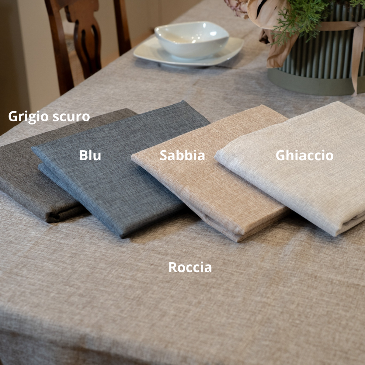 Tovaglia antimacchia effetto lino grigio
