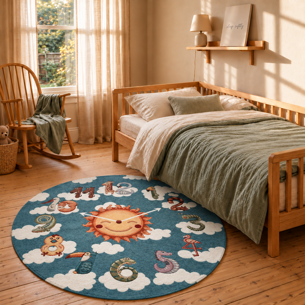 Tappeto Rotondo Kids in Cotone e Ciniglia Blu
