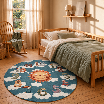 Tappeto Rotondo Kids in Cotone e Ciniglia Blu