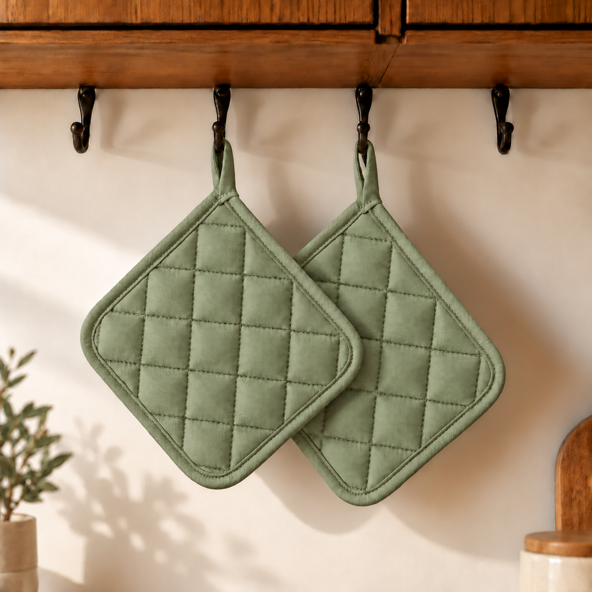 Due presine da Cucina in 100% Cotone verde