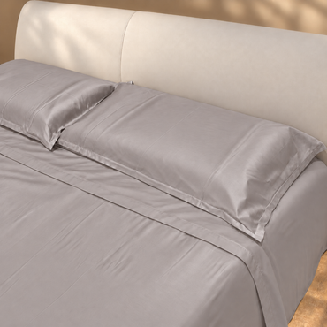Completo Letto in raso con Lenzuola e Federe grigio