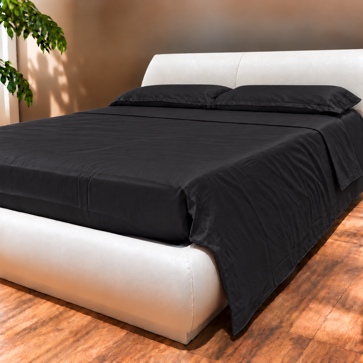 Completo Letto in raso con Lenzuola e Federe nero