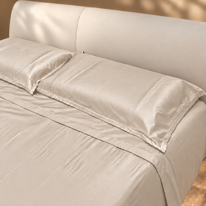 Completo Letto in raso con Lenzuola e Federe panna