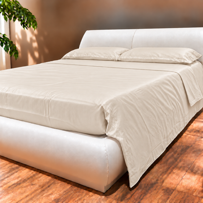 Completo Letto in raso con Lenzuola e Federe panna