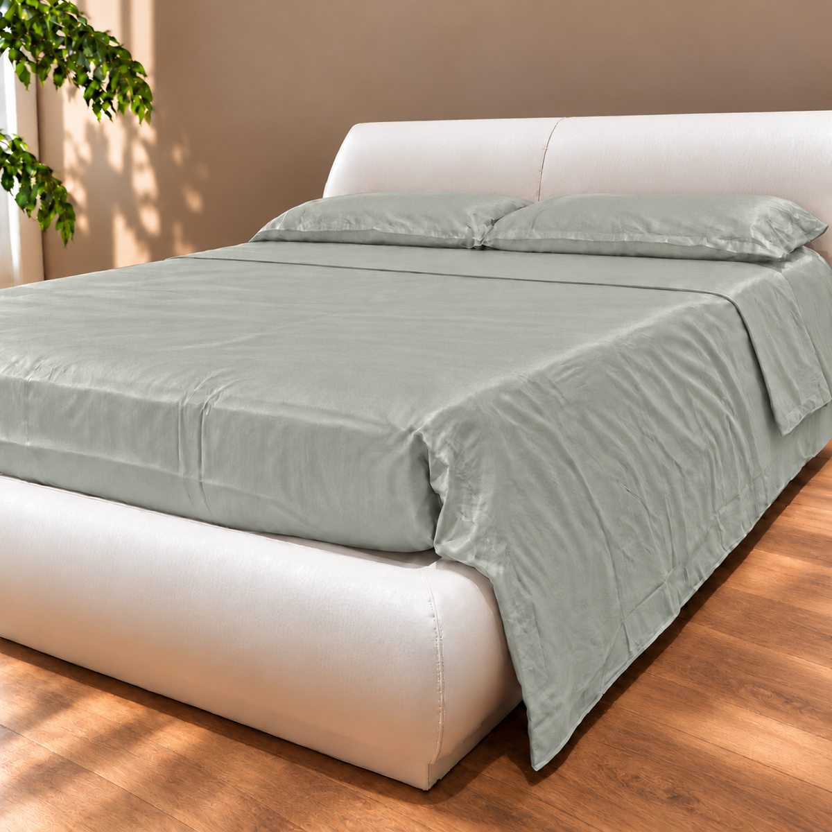 Completo Letto in raso con Lenzuola e Federe verde