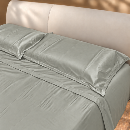 Completo Letto in raso con Lenzuola e Federe verde
