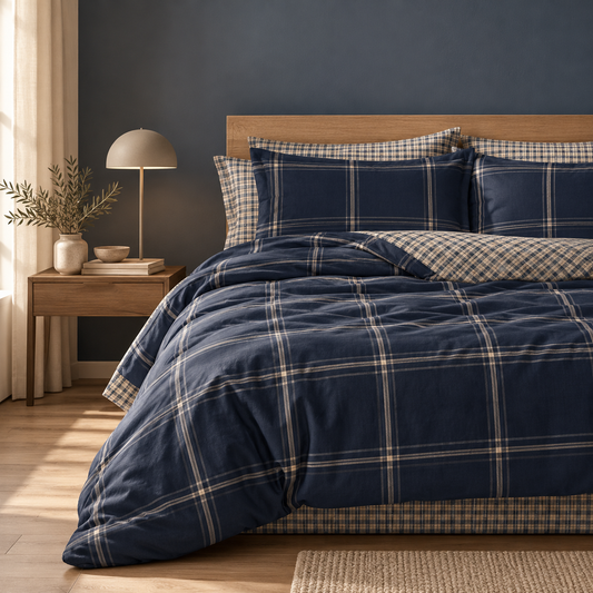 Completo Letto in 100% Cotone con lenzuola e Federe mayson blu