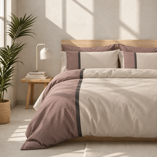 Completo Letto in 100% Cotone con lenzuola e Federe marrone tricolore