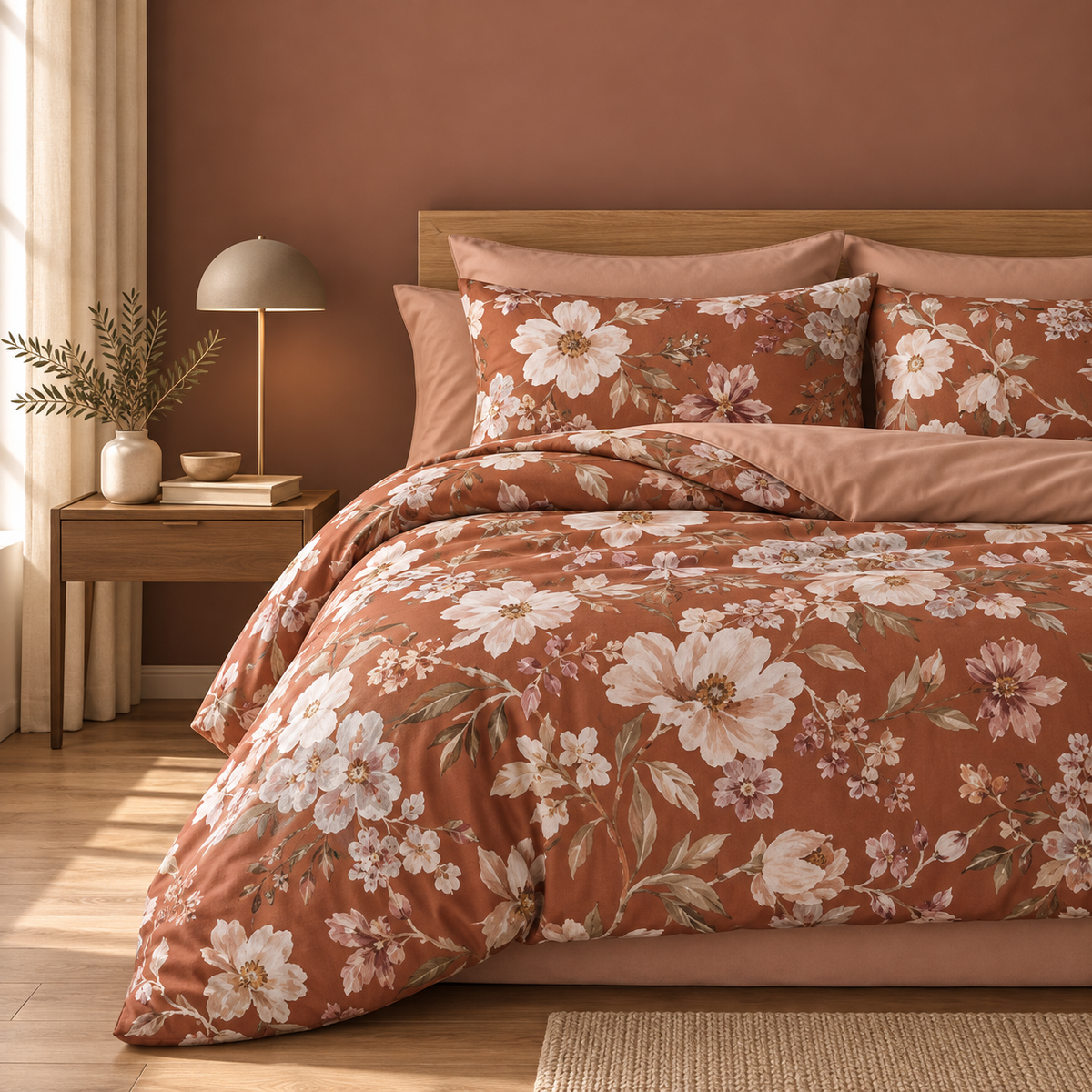 Completo Letto in 100% Cotone con Lenzuola e Federe julienne arancione