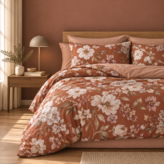 Completo Letto in 100% Cotone con Lenzuola e Federe julienne arancione