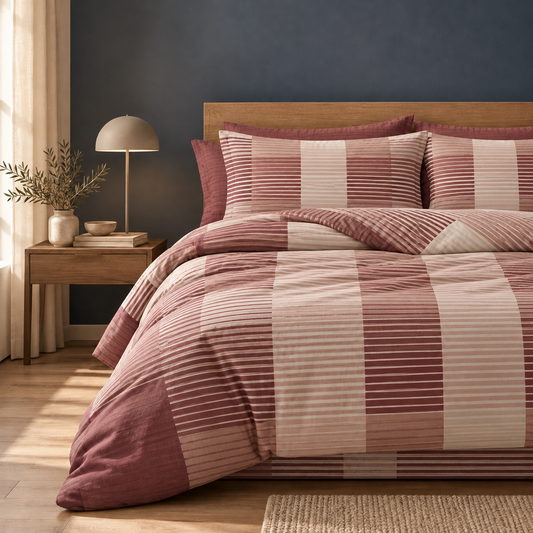 Completo Letto in 100% Cotone con lenzuola e Federe scacchi rosso