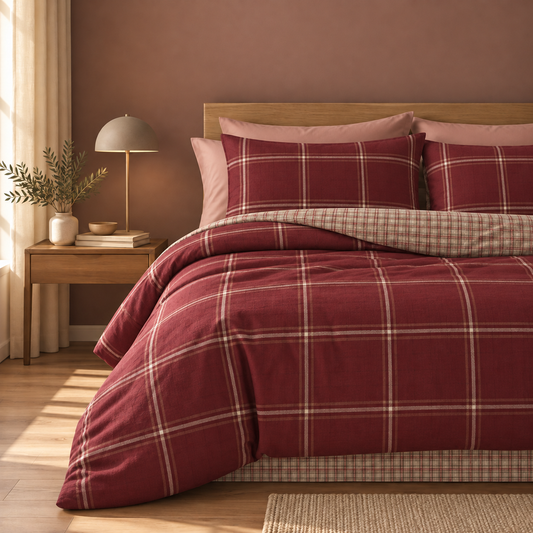 Completo Letto in 100% Cotone con lenzuola e Federe mayson bordeaux