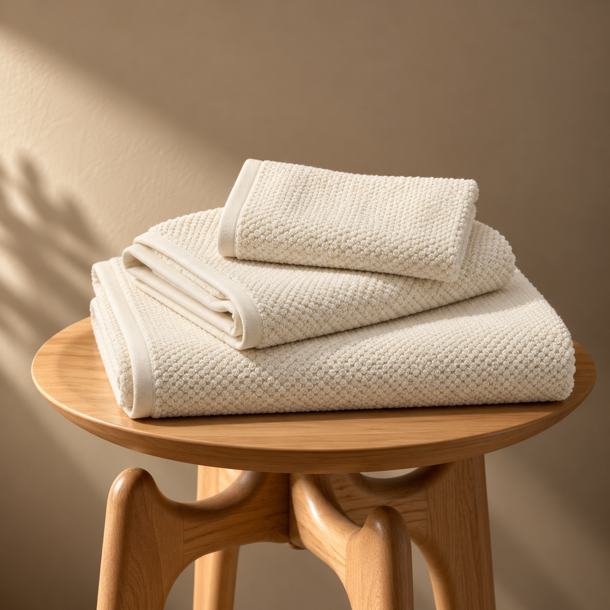 Set tre asciugamani spugna di cotone bianco