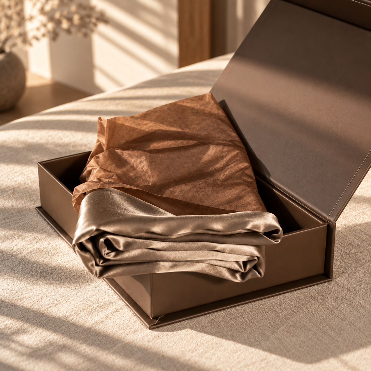 Federe in seta marrone – Set 2 pezzi