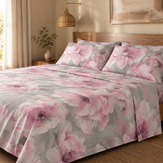 Completo Letto in 100% Cotone con lenzuola e Federe paradise rosa