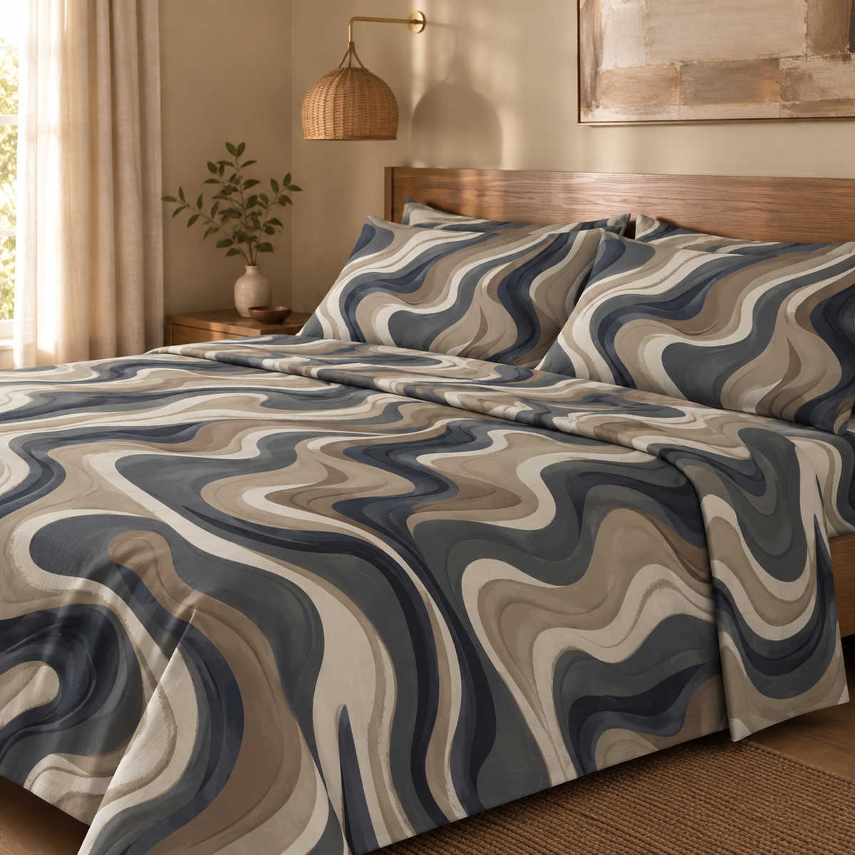 Completo Letto in 100% Cotone con lenzuola e Federe catter blu