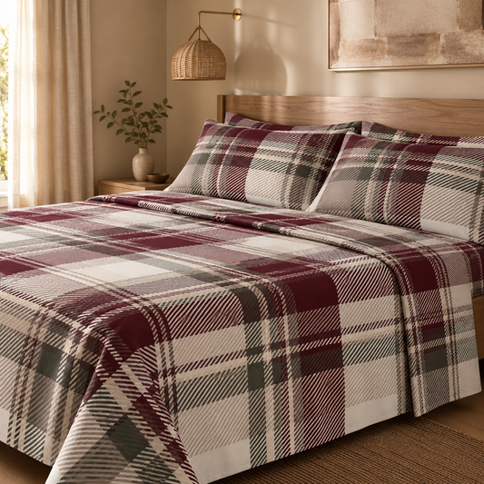 Completo Letto in 100% Cotone con lenzuola e Federe tata bordeaux