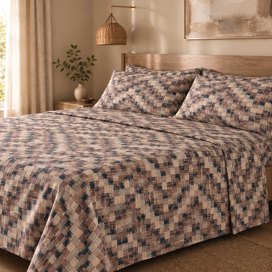 Completo Letto in 100% Cotone con lenzuola e Federe chevron petrolio
