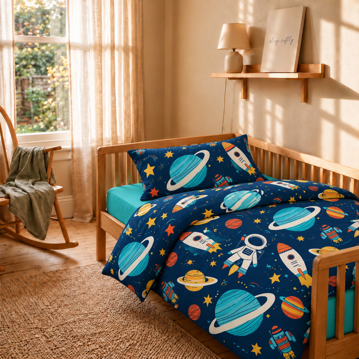 Set Kids Copripiumino e federa in 100% cotone spazio
