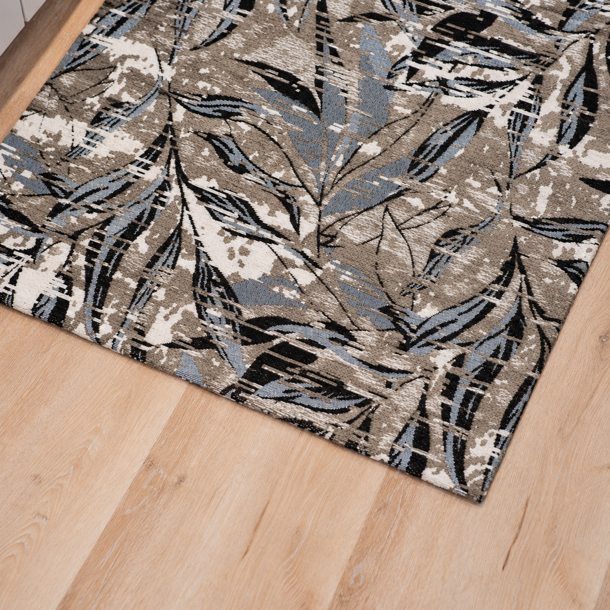 Tappeto cucina in cotone e ciniglia foliage antracite